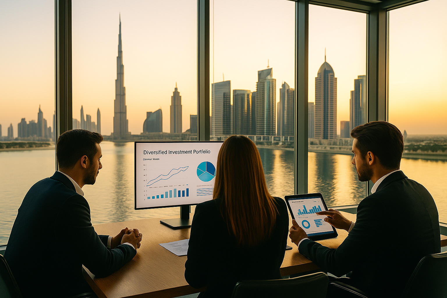 Boardroom with Dubai skyline