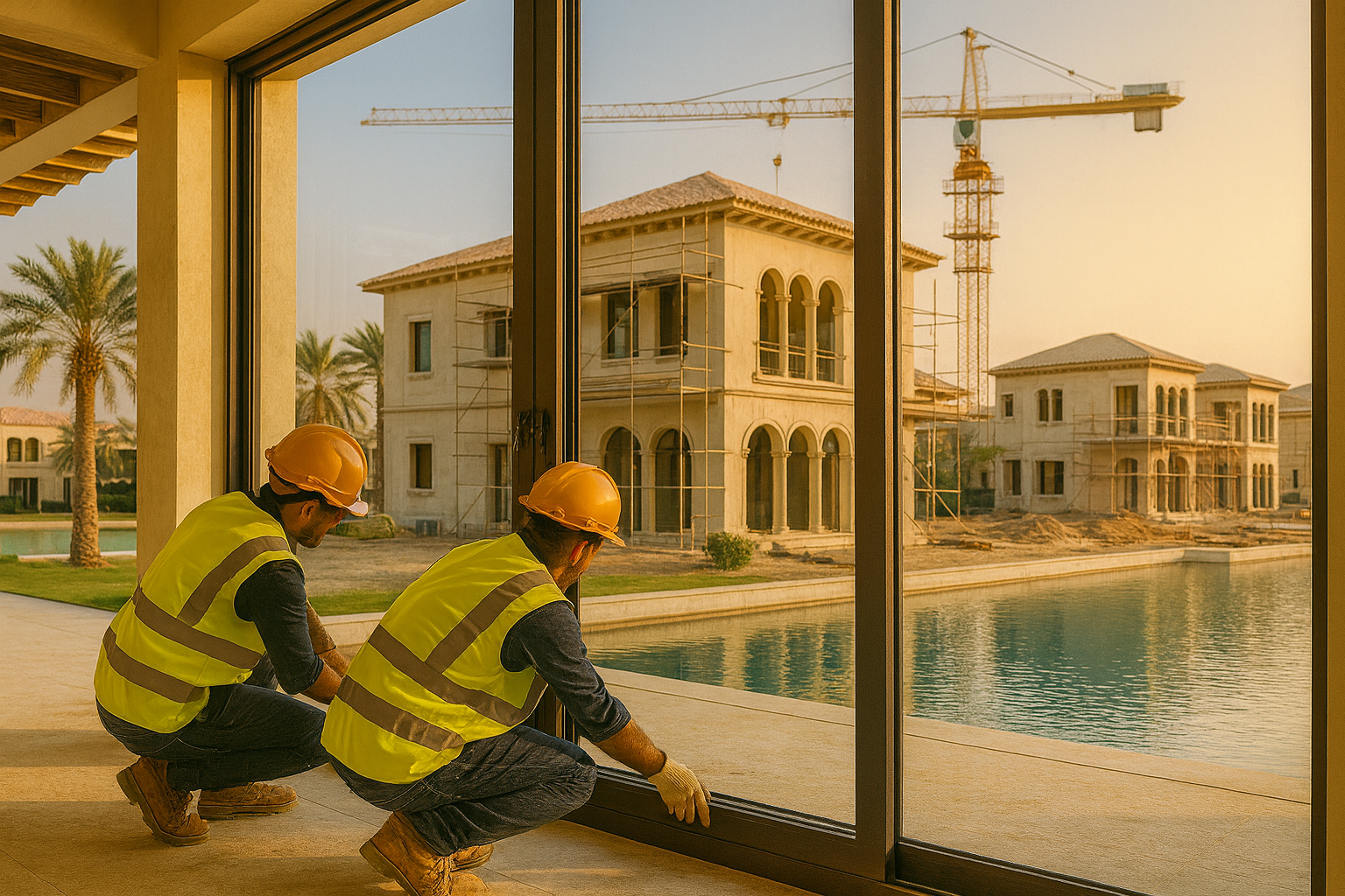 On-site glazing installation at a luxury villa in Dubai